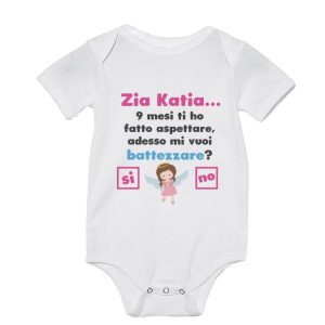 Body Neonato Personalizzabile – Femminuccia Zia [PERSONALIZZA NOME] 9 mesi ti ho fatto aspettare adesso mi vuoi battezzare? – Idea Regalo