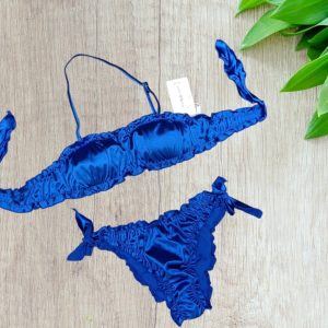 Bikini a fascia in tessuto lucido colore blu elettrico taglia 42/M