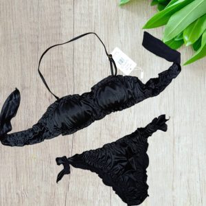 Bikini a fascia in tessuto lucido colore Total black taglia 40/S