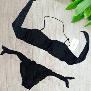 Bikini a fascia con pizzo San Gallo colore nero taglia 48/XXL